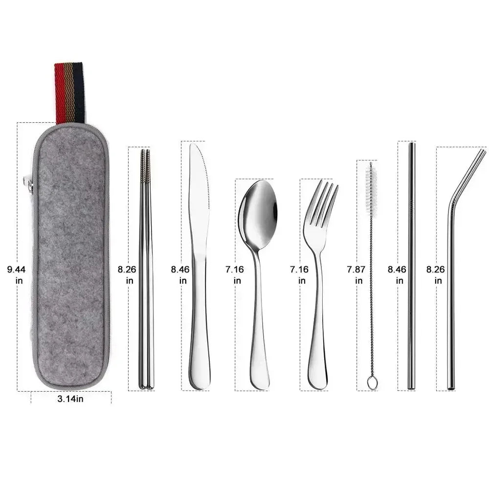 8Pcs/set Tableware Reusable Travel Cutlery Set Camp Utensils Set with stainless steel Spoon Fork Chopsticks Straw Portable case - Image 5