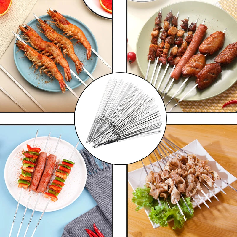 Durable and Reusable Stainless Steel BBQ Skewers for Outdoor Cooking - Image 2