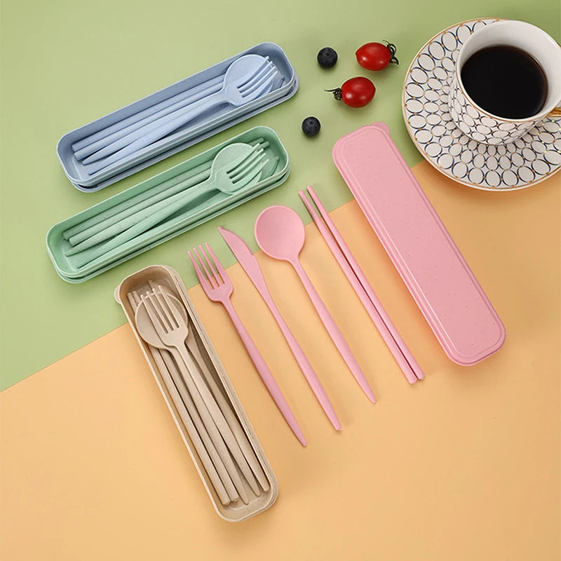 4Pcs Travel Cutlery Sets – Portable Wheat Straw Tableware - Image 4