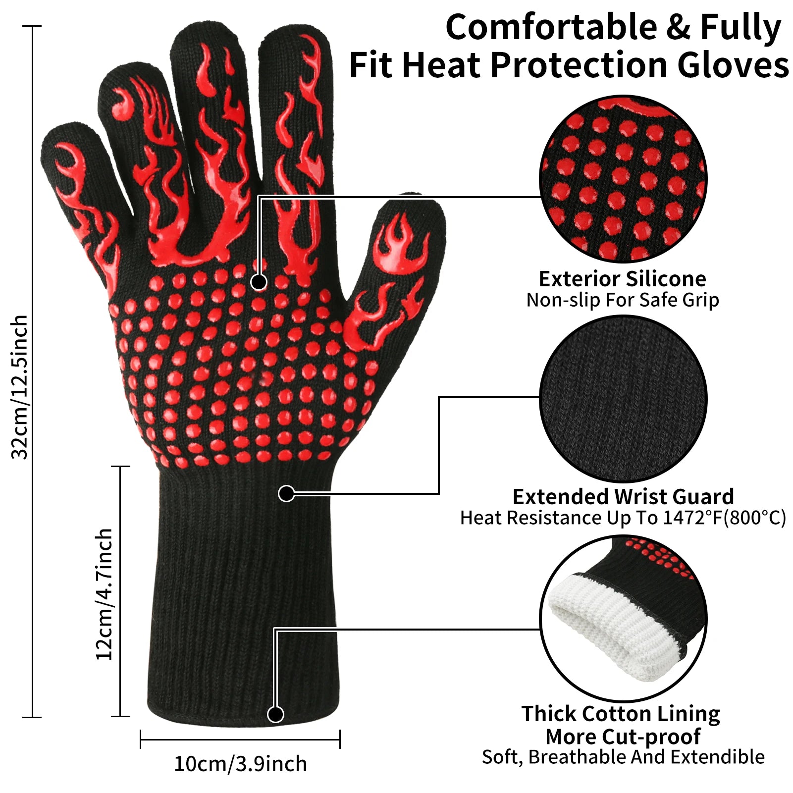 Flame Retardant Non-slip BBQ Fire Gloves – Ultimate Heat Protection - Image 3
