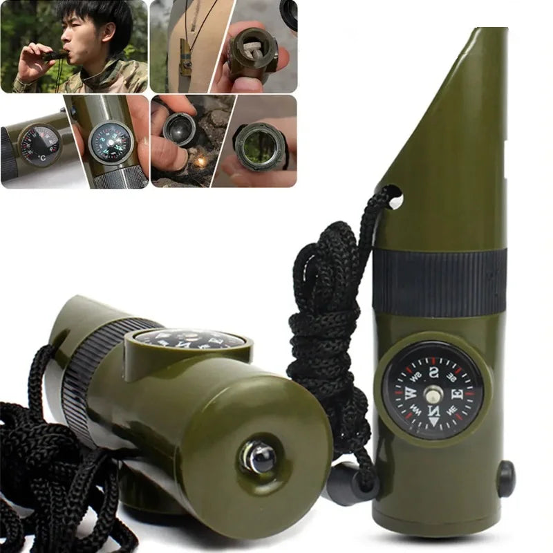 Jungle Survival Multi-Tool – Whistle, Compass, Mirror & More for Adventurers