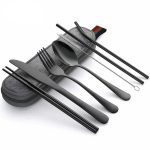 8Pcs/set Tableware Reusable Travel Cutlery Set Camp Utensils Set with stainless steel Spoon Fork Chopsticks Straw Portable case