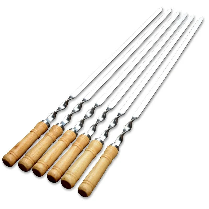 55cm Large Reusable BBQ Skewer – Stainless Steel with Wooden Handle - Image 7