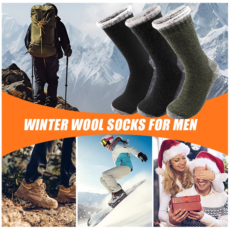 3Pairs Super Thick Merino Wool Socks Male Men Winter Thermal Cashmere Socks Fleece Terry Loop Middle Tube Socks High Quality - Image 6