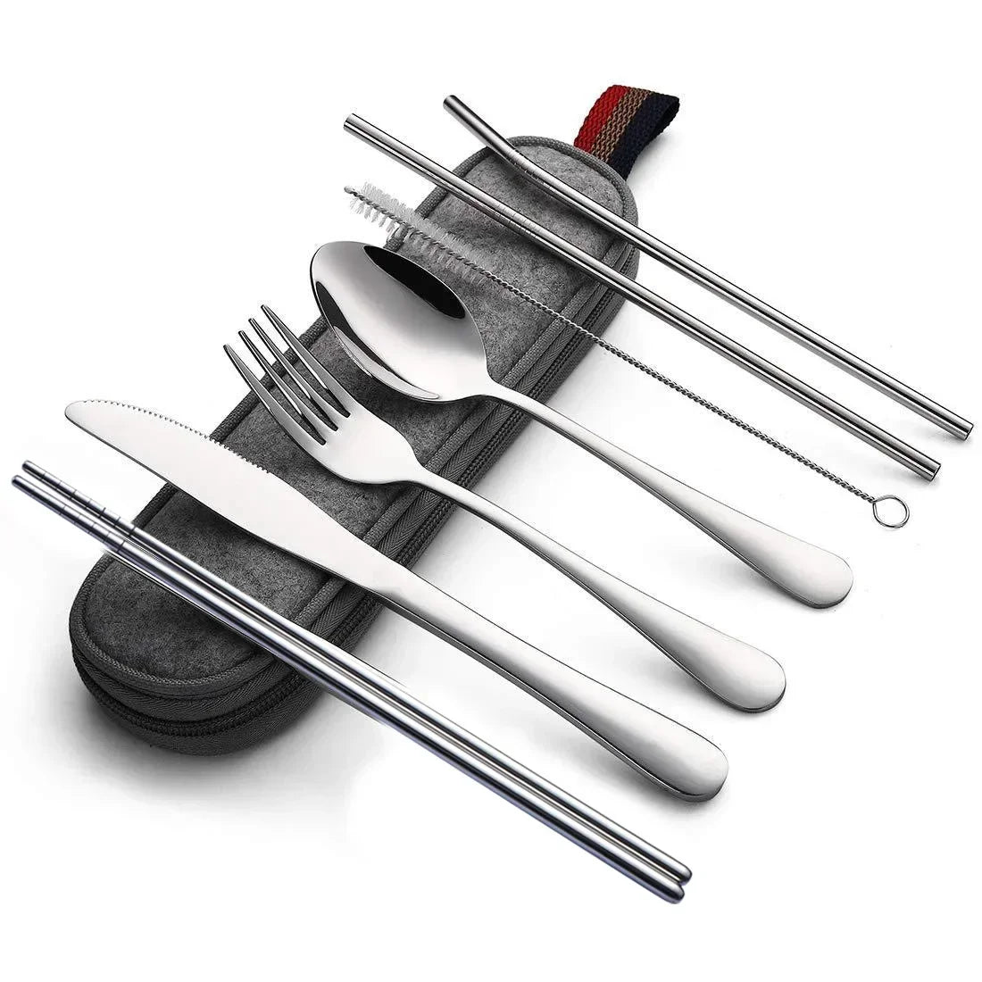 8Pcs/set Tableware Reusable Travel Cutlery Set Camp Utensils Set with stainless steel Spoon Fork Chopsticks Straw Portable case - Image 6