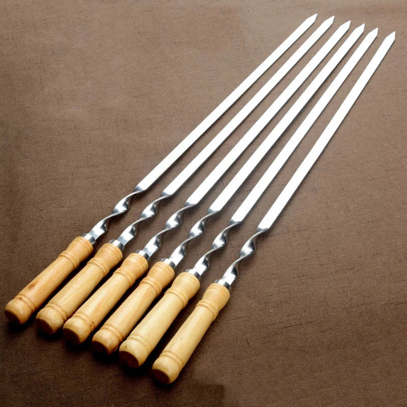 55cm Large Reusable BBQ Skewer – Stainless Steel with Wooden Handle - Image 3